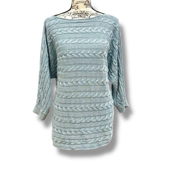 Ralph Lauren Plus Size 1X Blue Cable Knit 3/4 Sleeve Sweater Classic Preppy - Picture 1 of 7